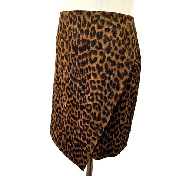 Ann Taylor Animal Print Asymmetrical Short Skirt Size 0 Stretch Wool Blend NEW - Picture 2 of 9